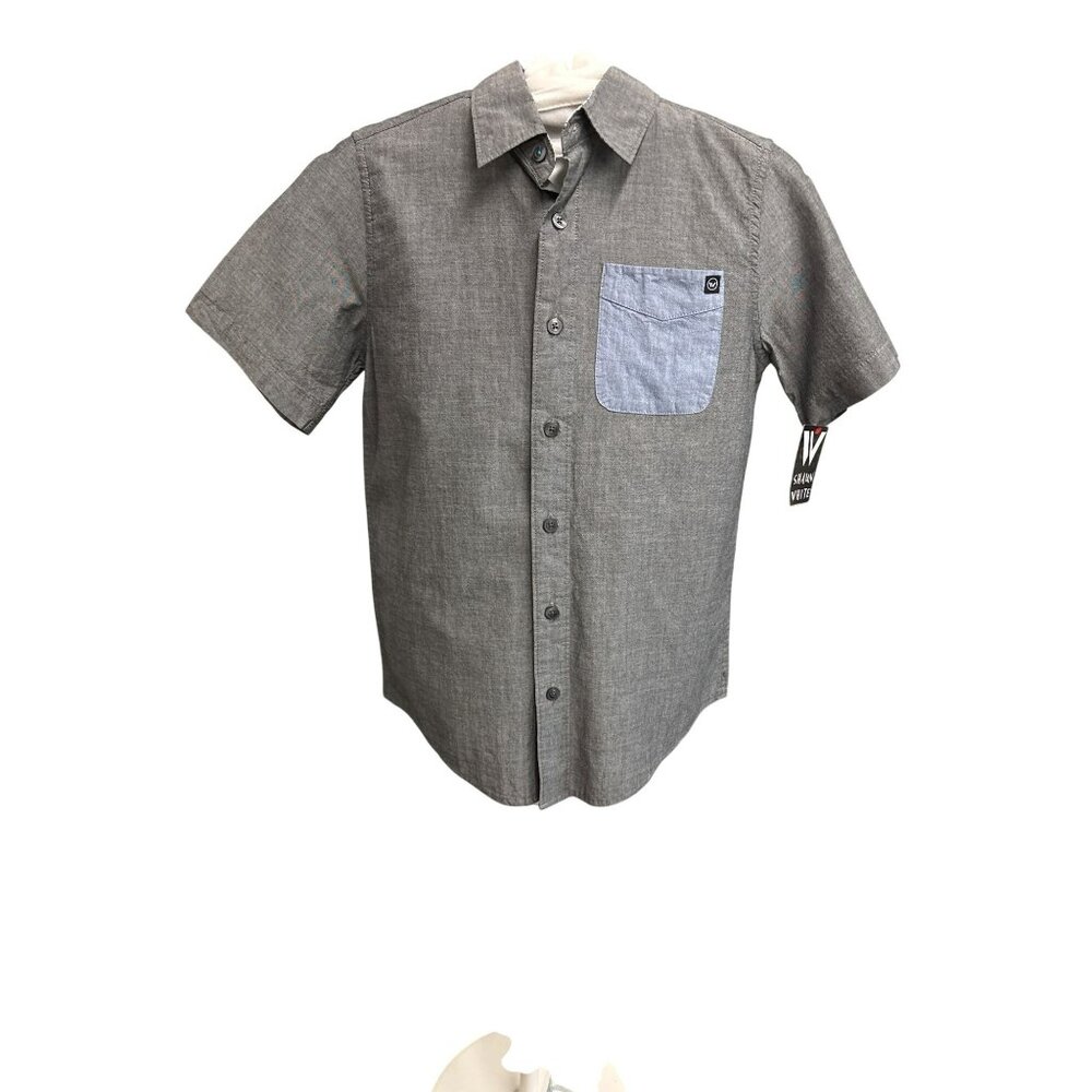 Shaun White Boys Gray Button-Up Shirt With Contrast Pocket M Youth Kids Cotton